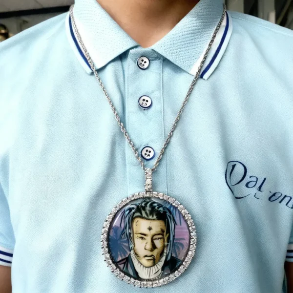 Iced Out Large Stone Single Halo Zircon Custom Photo Pendant