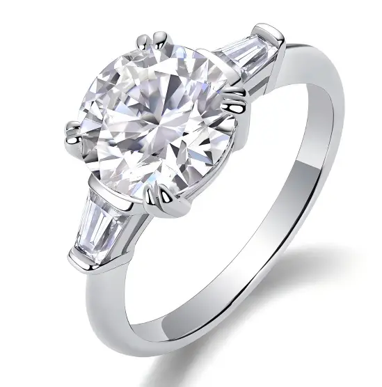 Three-Stone Moissanite Engagement Ring with Round Center