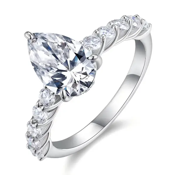 Pear Shape Moissanite Engagement Ring with Graduated Shared-Prong Band