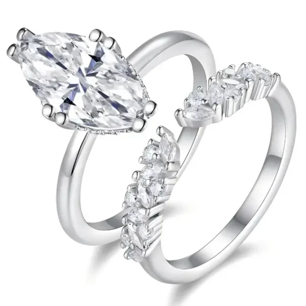 Marquise Cut Moissanite Solitaire Bridal Ring Set