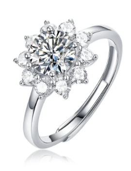 Dazzling 925 Silver Flower Halo Moissanite Ring – Ideal for Engagement & Wedding