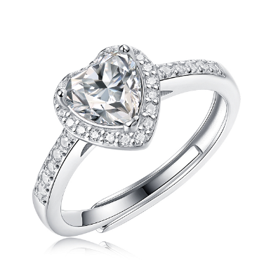 925 Silver Heart-Shaped Moissanite Engagement Ring Adjustable Promise Ring