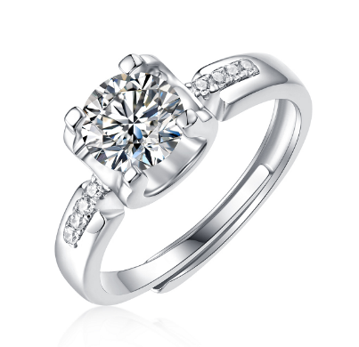 925 Silver Four-Prong Round Moissanite Engagement Ring with 5A White Zircon