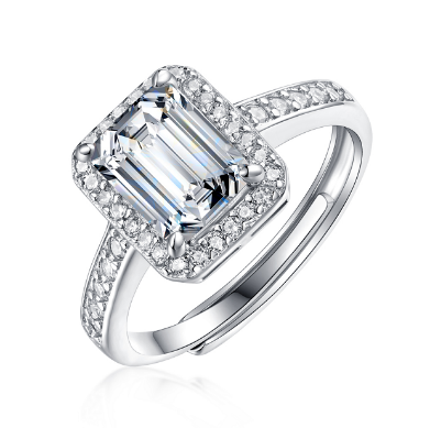 Timeless 925 Silver Emerald-Cut Moissanite Ring 1CT