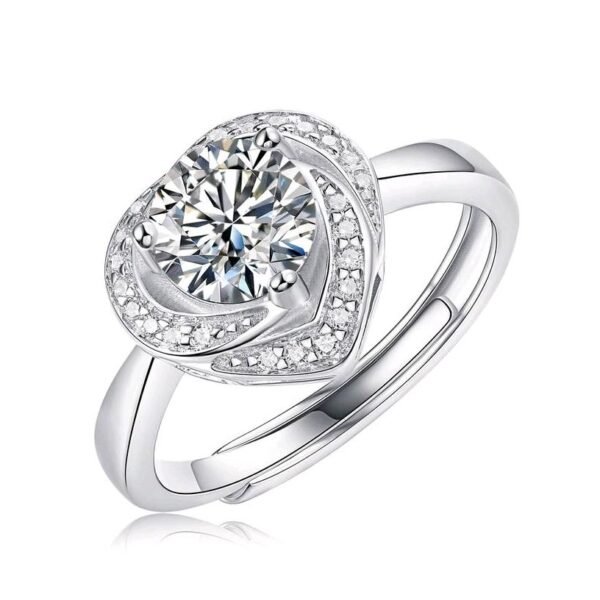 925 Silver Heart Halo Moissanite Engagement Ring