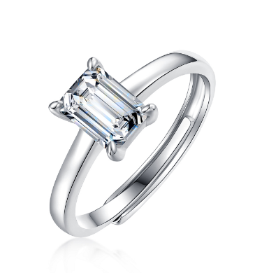 925 Silver Minimalist Emerald-Cut Moissanite Solitaire Ring