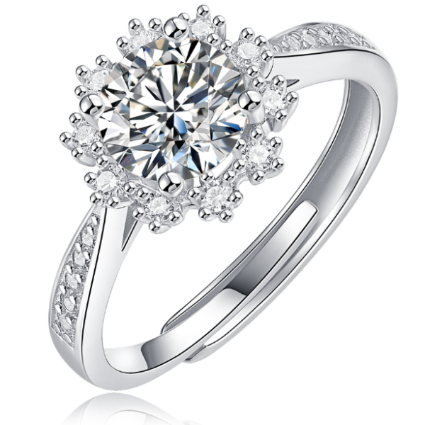 Fine Jewelry Moissanite Round Ring S925 Sterling Silver Ring for Women