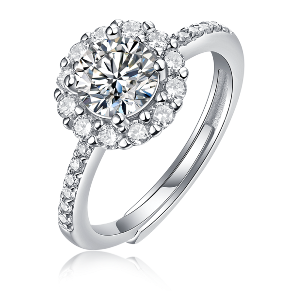 S925 Sterling Silver Round Cut 1CT Moissanite Diamond Ring