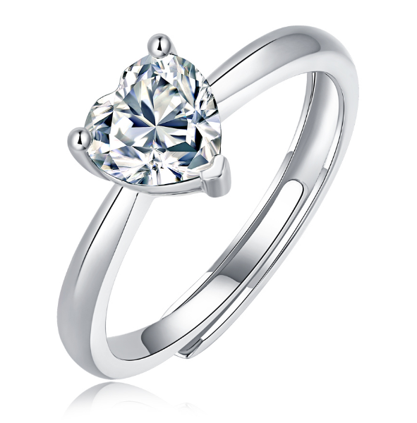 Factory Direct Sale S925 Sterling Silver 1CT Heart Moissanite Diamond Ring