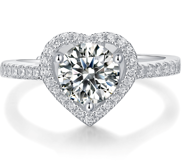 Fine Jewelry S925 Sterling Silver Heart Moissanite Rings