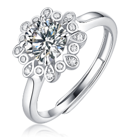 Handcrafted 925 Silver Moissanite Ring with Sunburst Halo Design