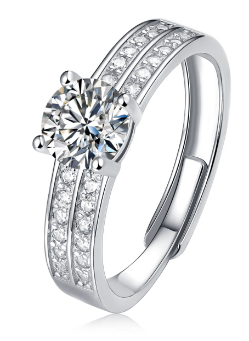 925 Sterling Silver Double Row Paved Moissanite Engagement Ring