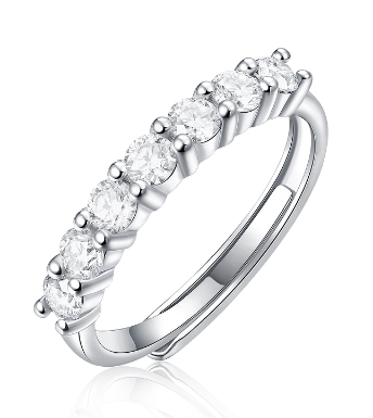 Moissanite Eternity Wedding Band – Brilliant Half Circle Stackable Ring