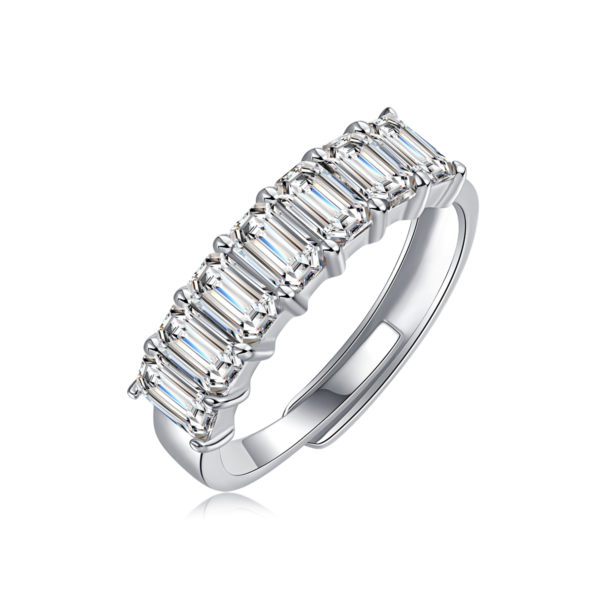 925 Sterling Silver Baguette Cut Moissanite Band D Color VVS1 Half Eternity Stacking Ring