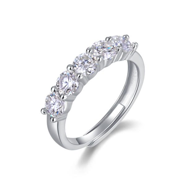 925 Sterling Silver Moissanite Ring – Five Stone Anniversary Band with Diamond-Like Fire