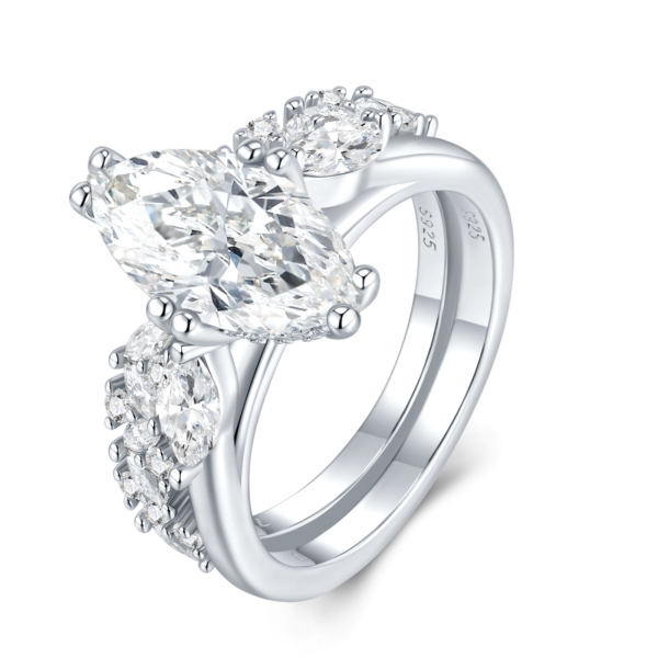 Premium Three Stone Pear Cut Moissanite Bridal Ring 925 Sterling Silver Elegant Everyday Jewelry