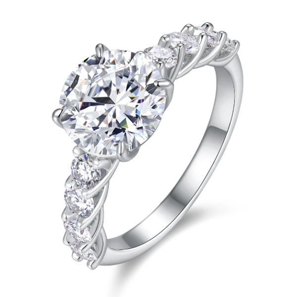 Sophisticated Round Cut Moissanite Ring 925 Sterling Silver Twisted Shank High End Bridal Jewelry