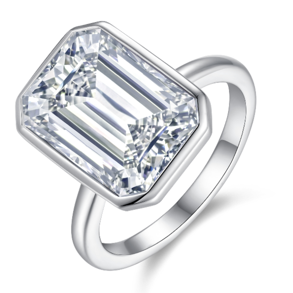Sleek Emerald Cut Moissanite Solitaire Ring 925 Sterling Silver Minimalist Band Timeless Engagement Ring