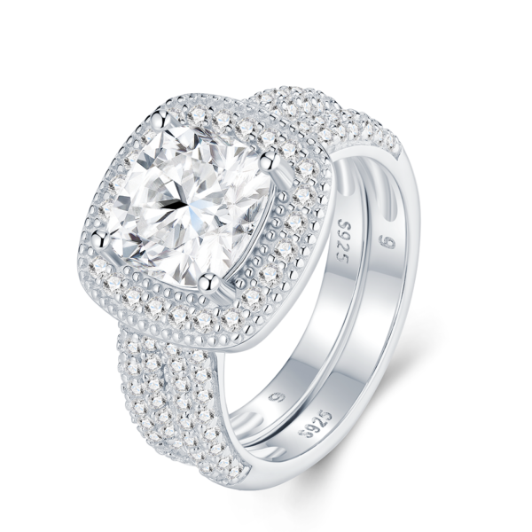 925 Silver Premium Bridal Jewelry Opulent Cushion Shaped Moissanite Ring