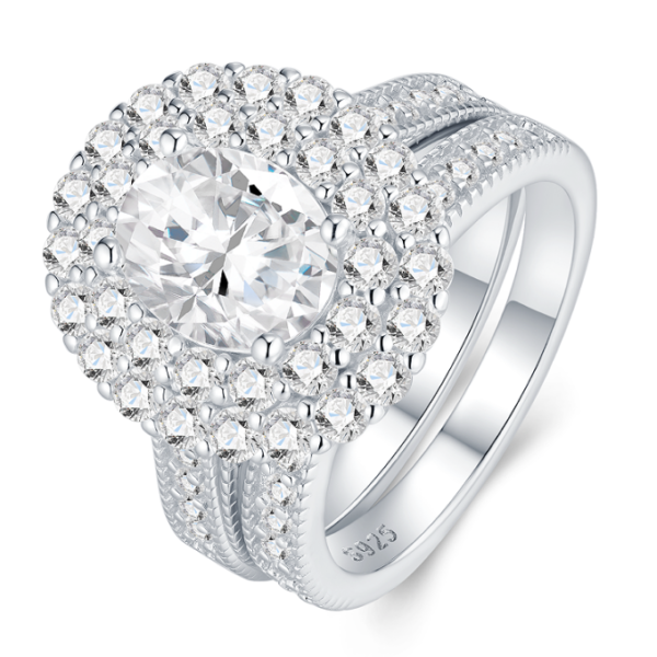 Opulent Round Cut Moissanite 925 Silver Double Halo Design Wedding Ring
