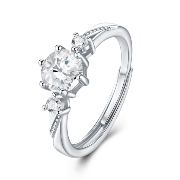 Classic 925 Silver Three Stone Round Cut Moissanite Promise Ring