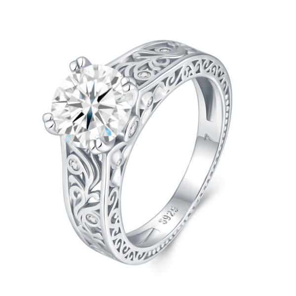 Vintage Filigree Round Cut Moissanite Ring 925 Sterling Silver Artisan Engraved Details Timeless Engagement Ring