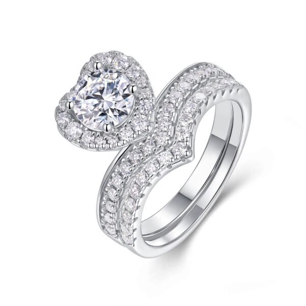 Timeless Heart Cut Moissanite Bridal Set 925 Sterling Silver Curved Paved Shank Elegant Anniversary Ring