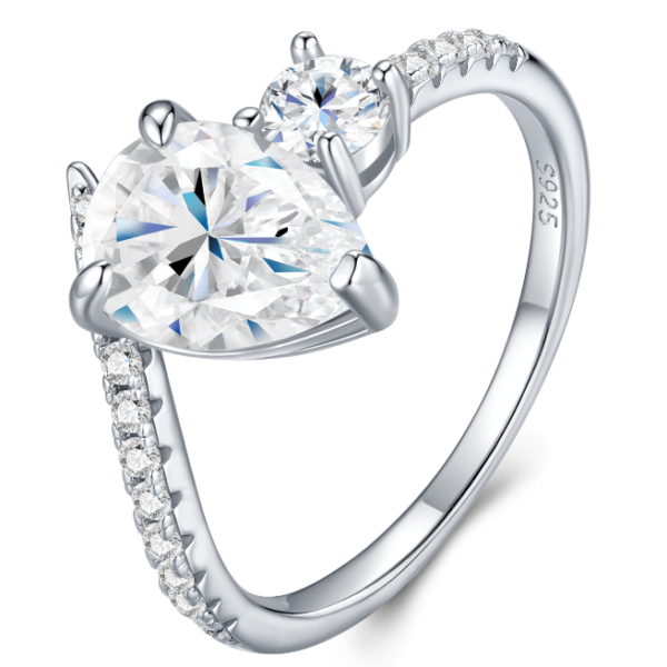 Pear Cut S925 Sterling Silver Moissanite Ring | Two Stone Promise Ring