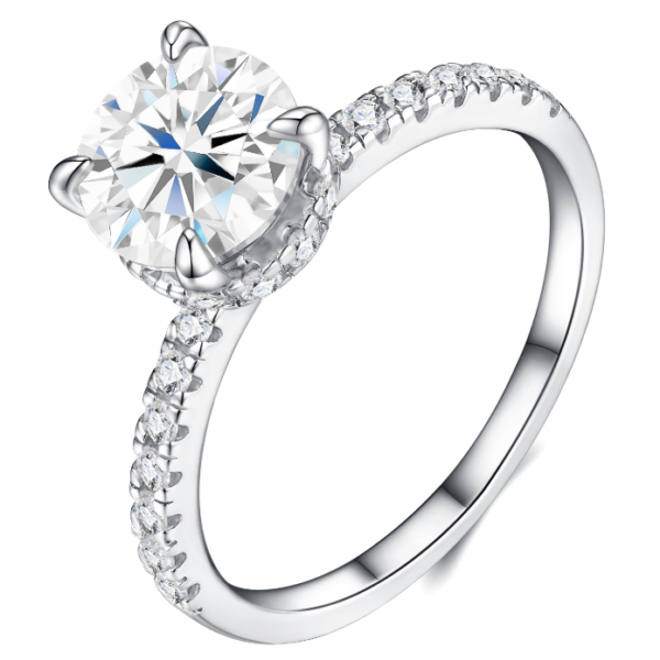 925 Sterling Silver Round Cut 2CT Moissanite Engagement Ring