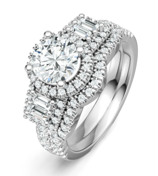 Luxurious Double Halo 925 Silver Moissanite Bridal Engagement Ring