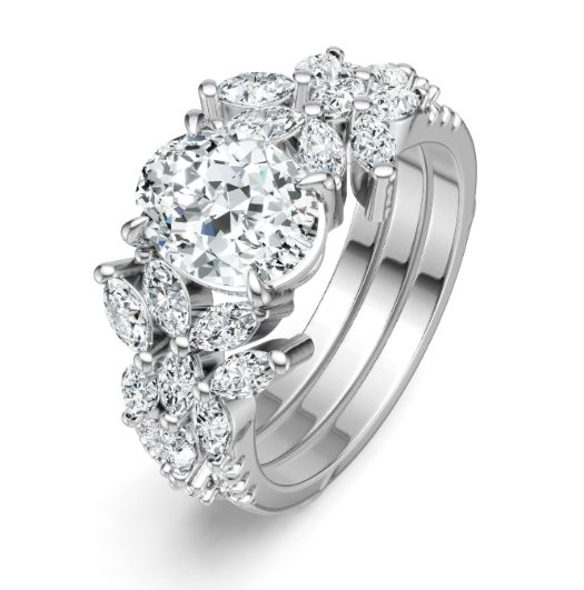 Premium 925 Silver Moissanite Bridal Set Three Stone Design with Marquise