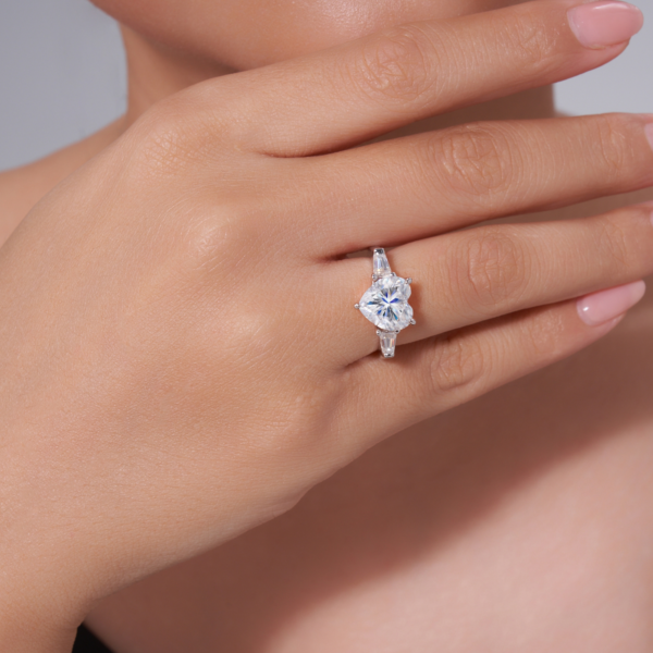 925 Sterling Silver Heart Cut Moissanite Engagement Ring D Color VVS1 Adjustable Promise Ring for Women