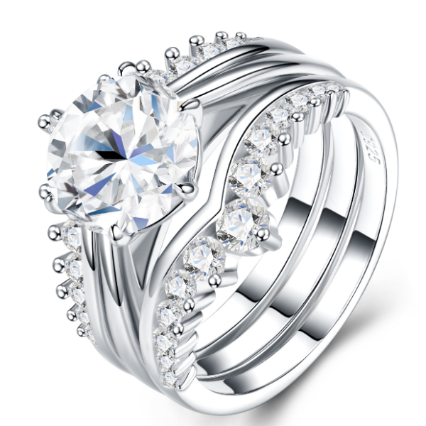 925 Sterling Silver Bridal Set Moissanite Engagement Ring