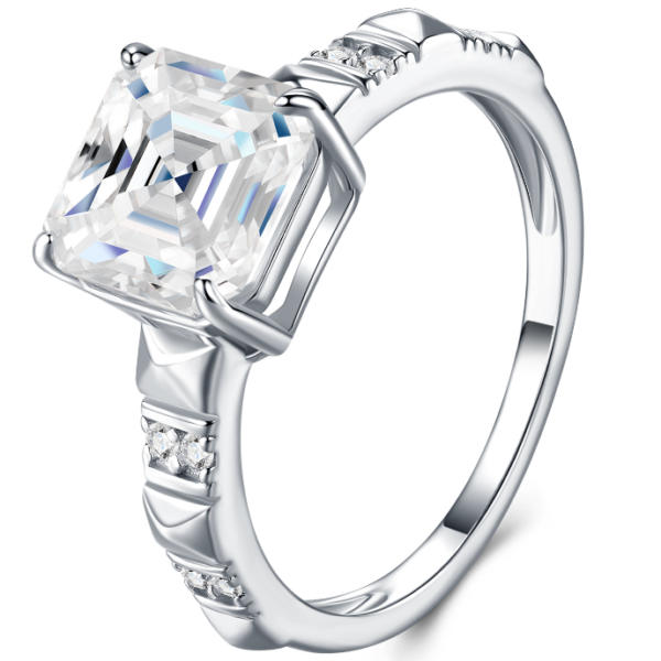 Dainty 925 Silver Asscher Cut Moissanite Engagement Ring